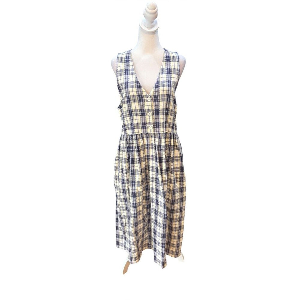 All Week Long Vintage Plaid Pinafore Midi Maxi Dress Womens Size 8 P Blue Yellow